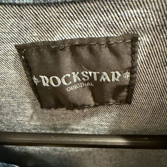Rockstar Original Faded Blue Denim Jean Jacket Button Up Collared Size Medium - Picture 3 of 4